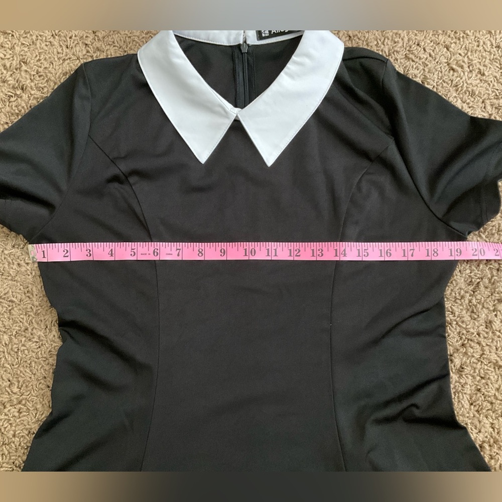 Black Mini Dress, Peter Pan Collar, Lolita, Grunge, Mod, Goth, Wednesday Adams - Picture 4 of 10